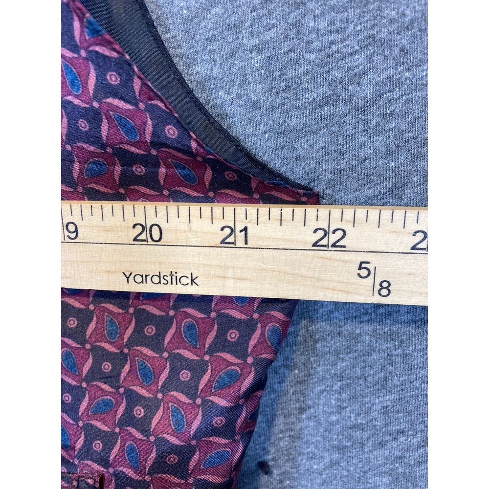 VTG Huka-Poo Vintage 100% Silk Geometric Paisley Button Front Vest Burgundy L - Picture 4 of 7